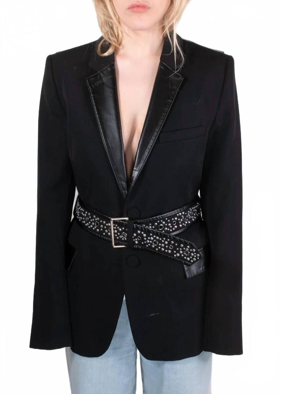 NEW PACO RABANNE women's virgin wool blazer in black